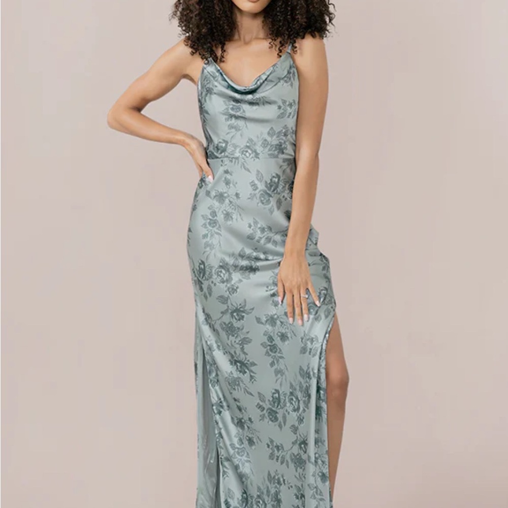 Revelry Nadia Satin Sage Bouquet Gown